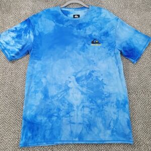 Quiksilver Mens Blue Tie Dye Rash Guard UPF 50+ Swim Shirt Large Short Sleeve